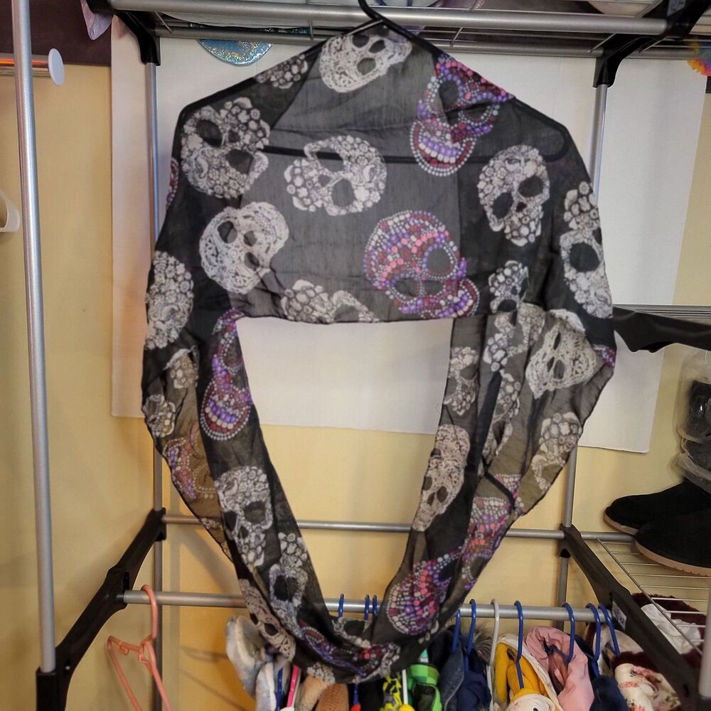 Sugar Skull Day Of The Dead Infinity Scarf 100% Polyester